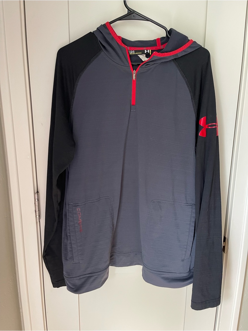 Under Armour Combine Men's Grey Black Quarter Zip Hoodie Large Loose Lightweight